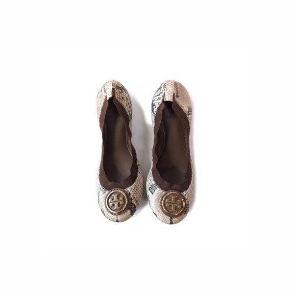 Tory Burch Shoes 7 'Carolina' Brown Snakeskin Ballet Flats *EXCELLENT* - Picture 4 of 11